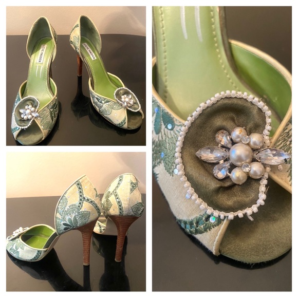 Steve Madden Green Jewelled Embellished Heels - Picture 1 of 4